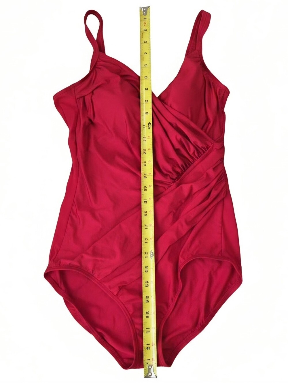 Miradonna Miraclesuit NEW Red Ruched Sz 18 Faux Wrap 1PC Tummy Control Swimsuit - Picture 6 of 15